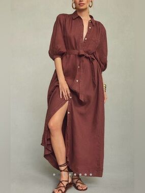 Maeve by Anthropologie brown linen maxi dress S great condition smoke pet free